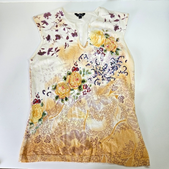 NEW VINTAGE FAUST Floral Embellished Sequins Knit Top Large Y2K - Picture 1 of 6
